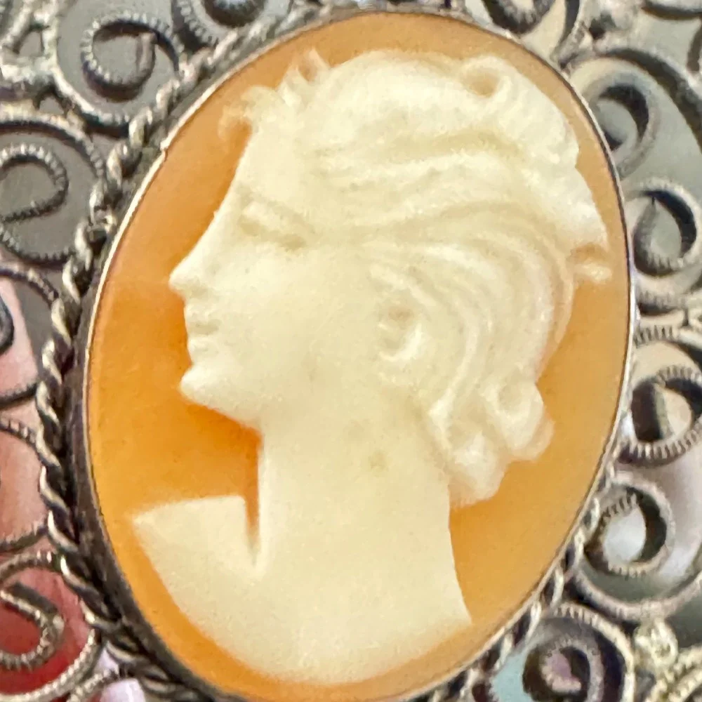 Antique 800 Silver Filigree‎ Hand Carved Cameo Bracelet
